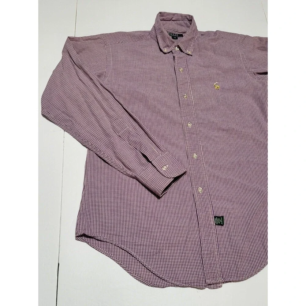 (#L2) Polo By Ralph Lauren Long Sleeve Button Down Size Youth 18 Purple White